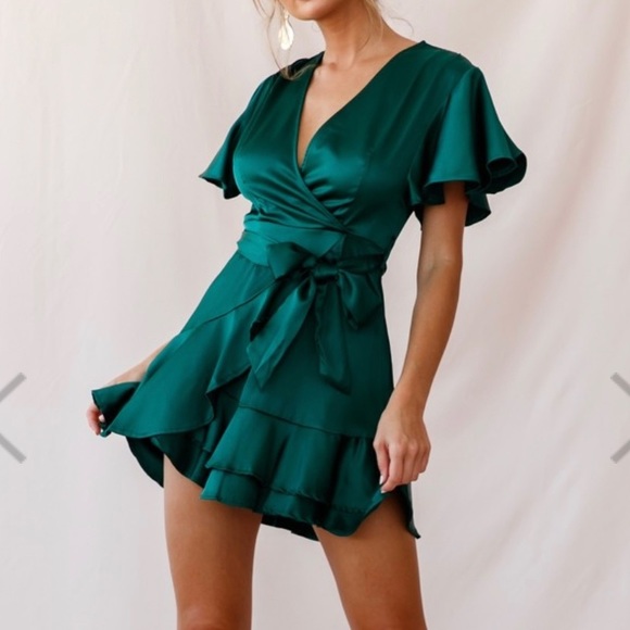 Cami Angel Sleeve Faux Wrap Dress Jade 